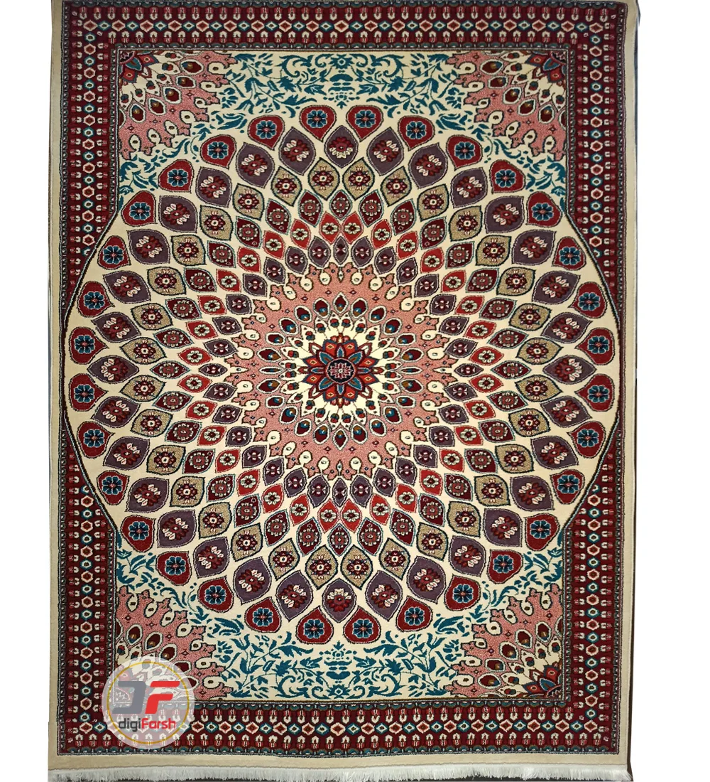 فرش گبه ماشینی سبلان کاشان زمینه کرم کد 61400054